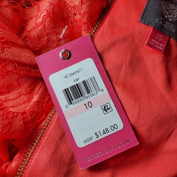 NWT Vince Camuto Lace Coral Pink Orange Sheath Dress Women's Size 10 3/4 Sleeves - Picture 6 of 16
